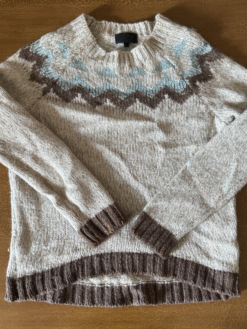 Mary Made in Italy Wool Sweater Gold Trim / Thread - Alpaca Wool Blend Size L